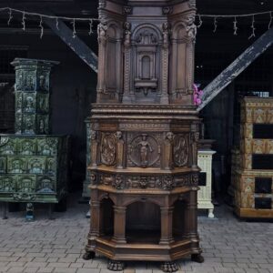 Monumentalny Mebel Narożny Renesansowy (XIX w.) – Kariatydy, Maskarony, Lwie Łapy (293 cm)